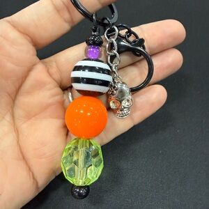 Colorful Beaded Keychain with Skull Charm